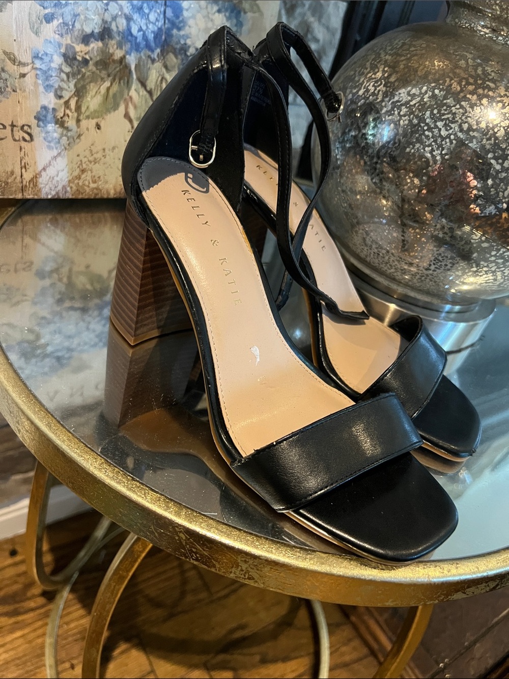 Kelly & Katie Black Strappy Block Heel Sandals